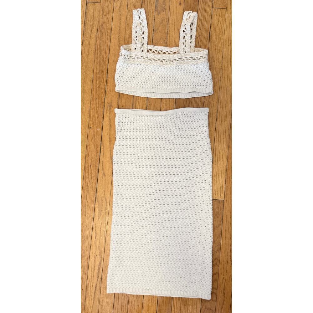 HOUSE OF HARLOW 1960 Two-Piece Crochet Knit Skirt + Crop Top SET Size S - Picture 2 of 4